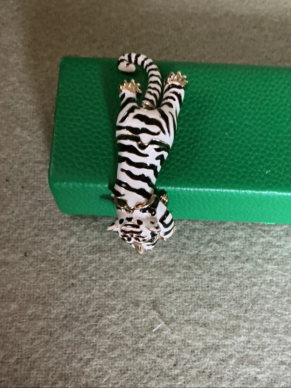 Chico's White and Black Enamel Tiger Brooch with Gold Accents